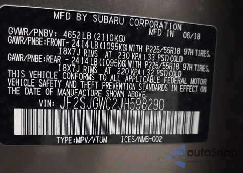2018 Subaru Forester 2.0Xt Touring from USA, damaged, VIN JF2SJGWC2JH598290